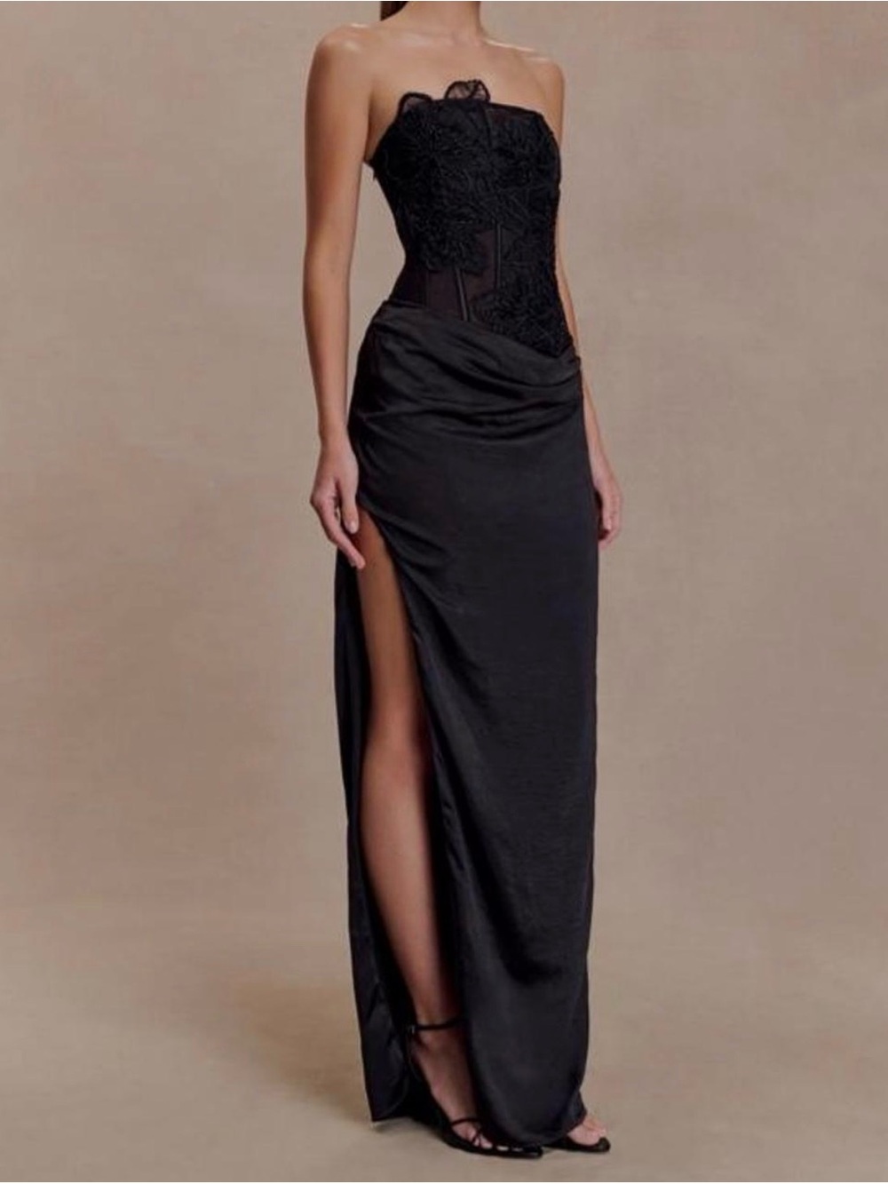 MESHKI ASHA Black Corset Evening Gown
